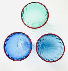 Set 3 Signed Svarrer ‘90 Hand Blown Small Parfait Art Glasses Red Rim Clear Base