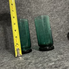 Vtg Anchor Hocking Essex Teal Green 10-Panel Tea/Highball Glasses 5.75″ Pair *