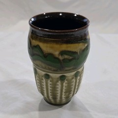 Tom Turner Turner Lane Ceramic Tumbler Green Brown Beige Round ~13cm Impressed