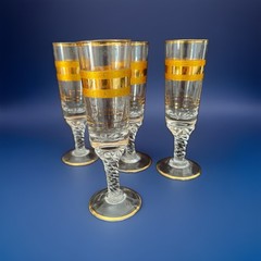 Vintage Mid-Century Modern Gold Banded Cordial / Liqueur Glasses – Set of 4