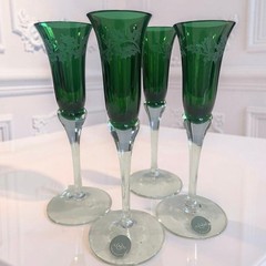 Lenox Holiday Gems Emerald Champagne Flutes Set 4 Crystal 7-1/2″ Tall