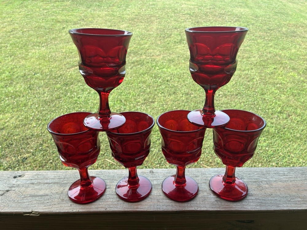 (6) Fostoria Ruby Argus Water Goblets-Free Ship