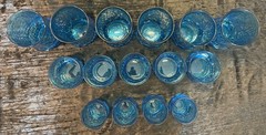 Vintage Anchor Hocking Rainflower Laser Blue Tumbler Glasses, Set of 15 Cups