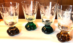 MCM Bubble Bottom Carl Erickson 4 Blown Cut Flowers Glasses Gray Blue Cocktail