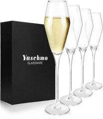 Champagne Flutes Glasses Set of 4, 8.4Oz Tulip Hand Blown Flutes | Crystal Weddi