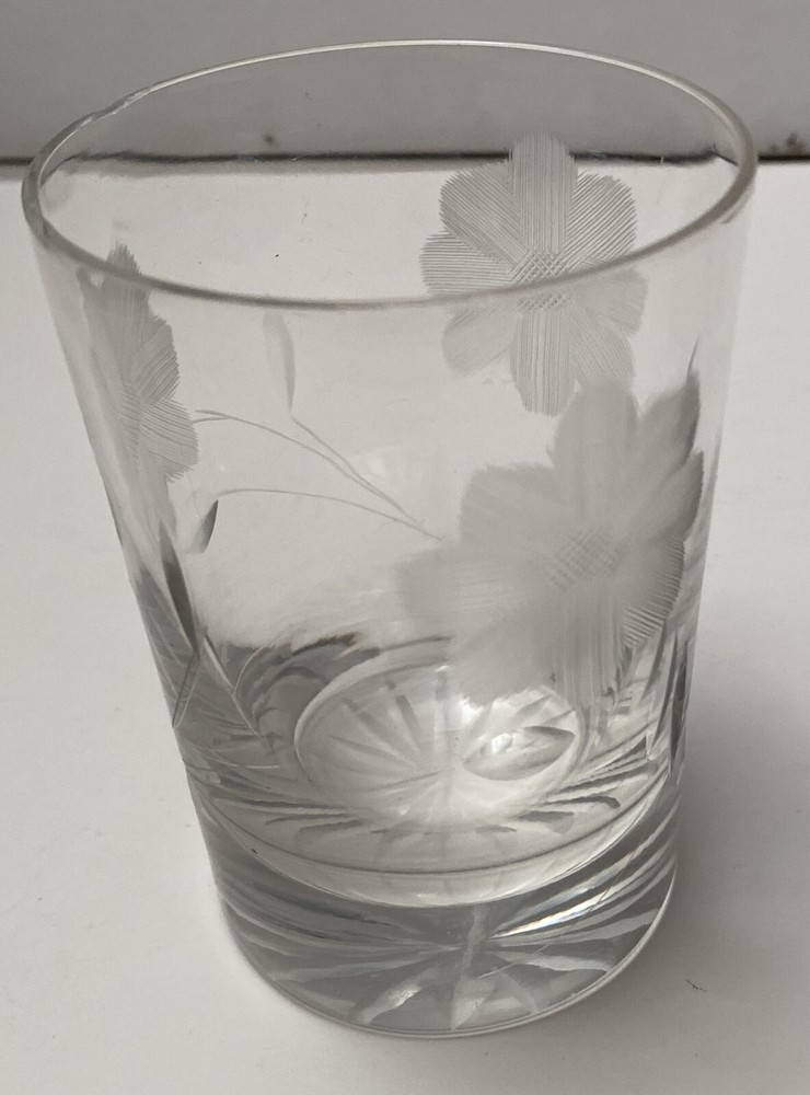 Vintage Wheel Etched Floral Glass Tumbler