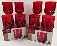 (8) Cristal D’Arques Longchamp Ruby Double Old Fashioned Set Crystal France Lot
