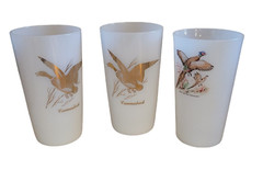 Federal Milk Glass Tumblers Wild Game Set of 3 Mallard Duck Glasses