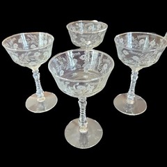 Libbey Set of 4 Sherbet Champagne Glasses Rock Sharpe Halifax Floral Cut 6″
