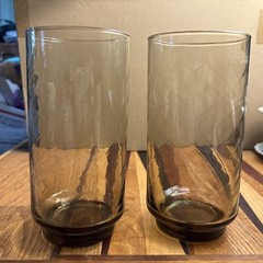 VINTAGE LIBBY AMBER FLAT DIAMOND OPTIC SWIRL 22 OZ. GLASS 6.75″ MCM