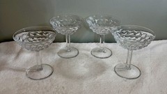 VTG Fostoria American CHAMPAGNE Glasses, Set of 4, Cube Design USA 4.5”.