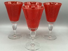 Artland Water Iced Tea Goblet Iris Ruby Red Pattern Clear Stem Seeded Bubbles