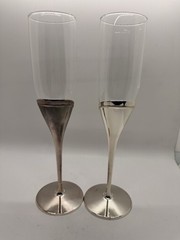 Lenox True Love Champagne Glass Flute Pair Silver Plated Double Heart