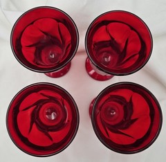 Ruby Red Glass Goblets Set of 4 Vintage Footed Juice Wine Glasses 5”