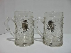 2 Fort Mugs Steins With Pewter Medallions Golf Themed Embossed Harvest Glass (P)