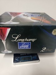 NEW IN BOX Pair Longchamp Ruby Red 25th Anniversary Martini Cocktail Glasses