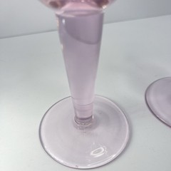 Vintage Pink MCM Wine Glasses Etched Swirl Pattern Thick Stem 7″ Set of 2