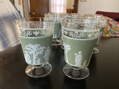 WEDGEWOOD JASPERWARE Helenic stemmed barware SET 8 vtg collectable GREEN 8 Oz