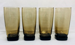 Set of 4 Libbey Carrington Brown Smokey Square Highball 14oz Glasses 6.25” Tall