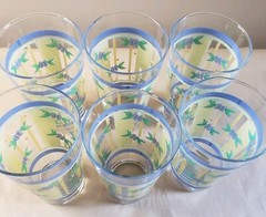 6 Pfaltzgraff Summer Breeze 16 Oz Tumblers Glasses Set Blue Flowers Yellow Green