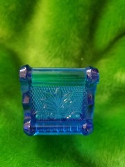 Vintage Blue Metropolitan Art Glass Trinket Salt Dish Trinket Bowl