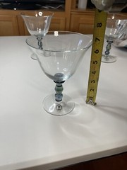 3 Turda Made In Romania Wine Glasses 7” Tall Clear With Blue And Green Handles