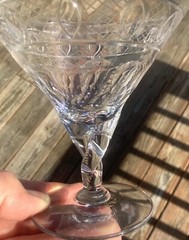 6 Cut Glass Rock Crystal Signed Libbey Glasses with Twist Stems Martini Wine