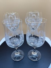 Set of 4 Arby’s 1980’s «Pines» Winter Wonderland Etched Goblets/ Gold Rim