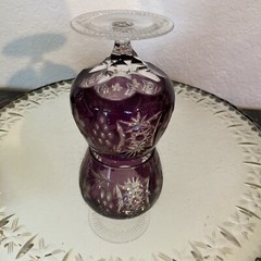 1 AJKA MARSALA DEEP PURPLE 4 1/4″ HAND CUT TO CLEAR CRYSTAL BRANDY SNIFTER GLASS