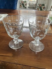 Princess House Iced Tea Set Of 2 Clear Floral Etch Cut Drink Stemware