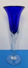 One Off Hand Blown And Signed Cobalt Blue 10-3/8” Champagne Flute