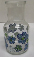 Vintage KIG Indonesia Juice Carafe Blue, Green And White Floral No Chips Or Cra