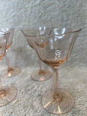 6 Pink Vintage Depression Swirl Optic Champagne Sherbet Glasses Set