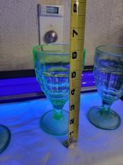 Hazel Atlas Colonial Block Optic Uranium Green Glass Water Goblets Set of 4