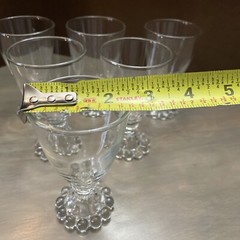 6 Anchor Hocking Water, Wine, Juice Goblets Beaded Base. Berwick 4.5″ Vtg