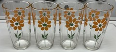 4 Vintage Hazel Atlas Daisy Flower Sour Cream Glasses 1 Pint 1950s