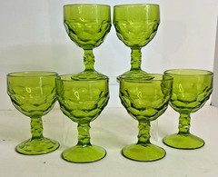 Set Of 6 Vintage Viking Georgian Green 4 3/8″ Glass liquor cocktail cordial