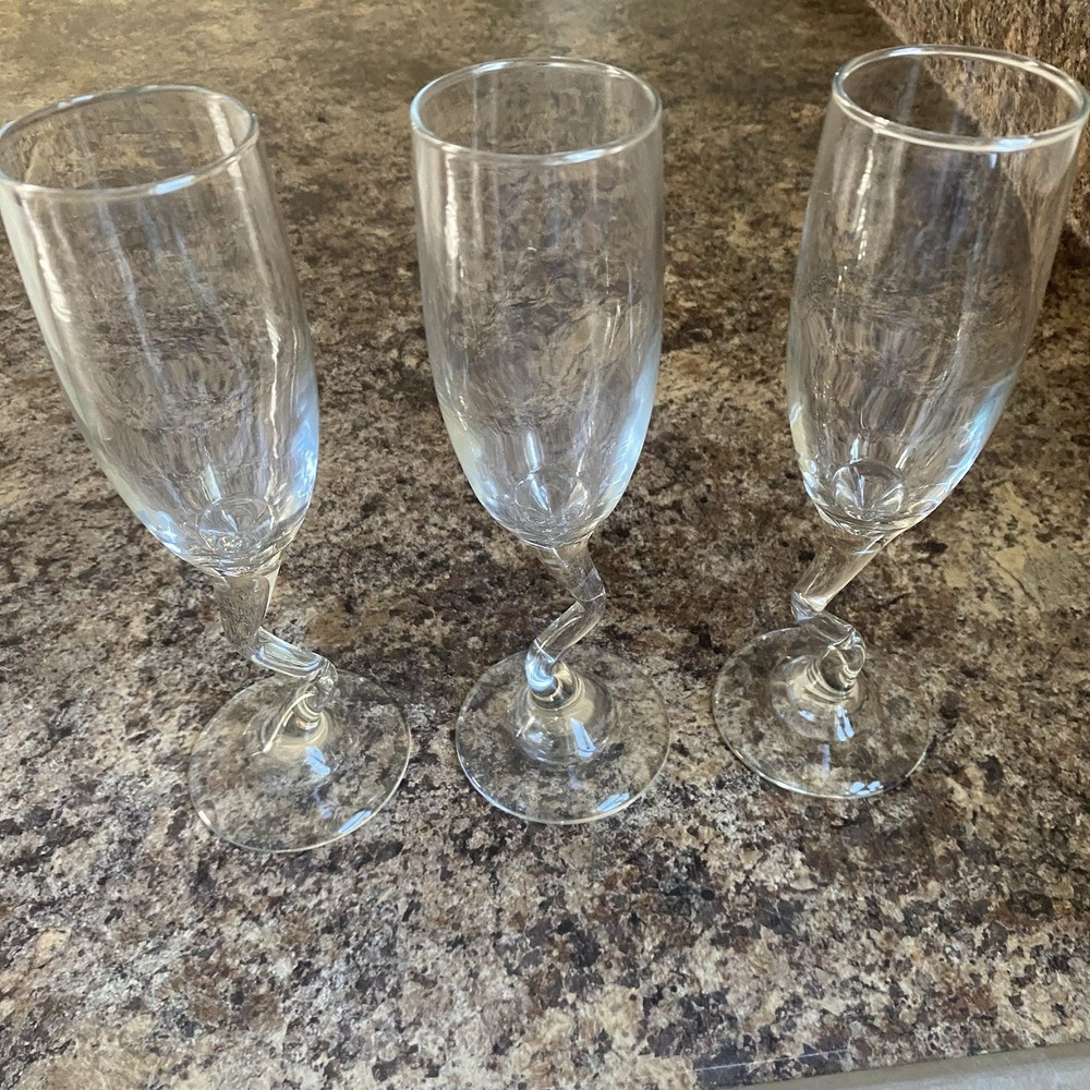 3 1970’s Libbey Brand Champagne Flutes Barware Z Stem – No Chips/Cracks VGC