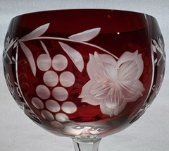 8 1/4″ Vintage Bohemian Czech Ruby Red Cut To Clear Crystal Wine Goblet