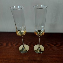 Set of 2 Rachael Zoe Glass & Gold Wedding Toasting Champagne Flutes 10.25″ tall