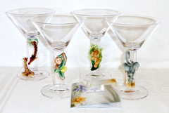 4 Franz «Safari Jungle» animal Austrian Crystal & Porcelain Martini glasses 6.5″