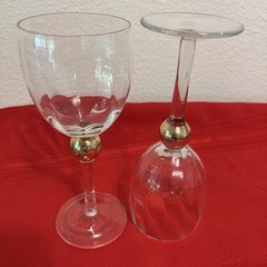 2 Gibson Golden Solitaire Water 12 Oz Goblet Wine 24K Optic Glass Steam 8.5″ Vtg
