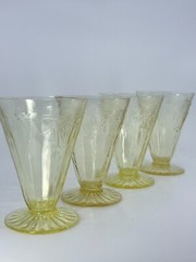4 Anchor Hocking CAMEO / BALLERINA Yellow 4.75″H 9oz FOOTED WATER Glasses RARE