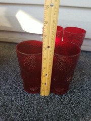 Blenko Pilgrim Ruby Red Glass Tumblers Glasses Pinch Crackle 6″ MCM 1950’s Set 4
