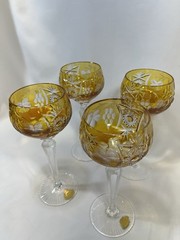Nachtmann «Traube» Amber/Yellow Cut to Clear Crystal Hock Wine Glasses 4 *READ*