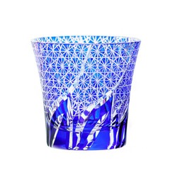 Blue Edo Kiriko Crystal Bohemian Juice Cup Hand Cut Whiskey Glass 220ml/8oz 1pc