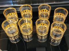 Vintage Set 8 Culver 1960s Low Ball Glasses 22K Gold Overlay Antigua