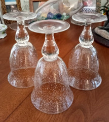 3 Hand Blown Glass STEMMED Water Goblet TROPICAL DRINK Poco Grande ARTSY Bubbles