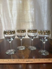 Vintage MCM Barware Culver Valencia 22K Gold Band 5.75 in Wine Glass Set of 4