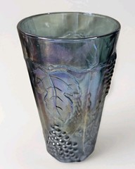 Vintage Indiana Harvest Blue Carnival Glass Tumbler Embossed Grapes Leaves 12 Oz